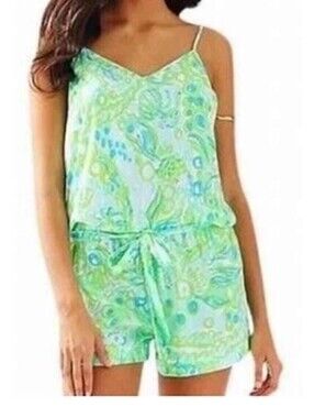 Lilly Pulitzer Aqua-Green Paisley Spaghetti-Strap Romper